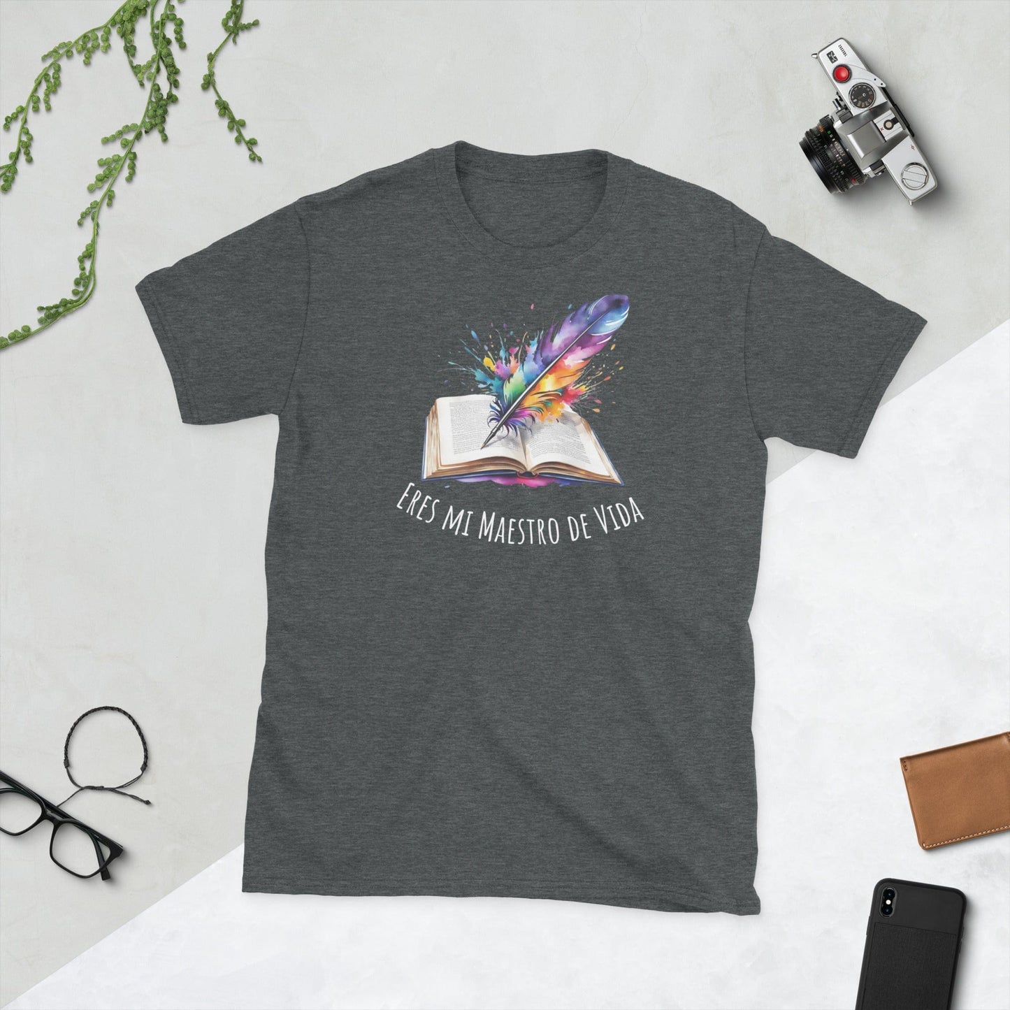Padres Mágicos Oscuro jaspeado / S Camiseta "Eres Mi Maestro de Vida" - Para Padres y Abuelos Inspiradores
