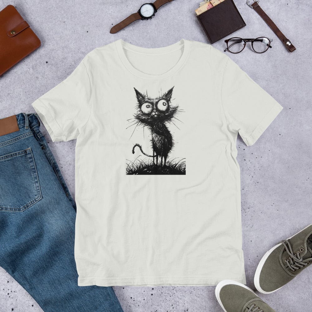 Padres Mágicos Plata / S Camiseta "Gato Loco" - Diseño Divertido y Excéntrico