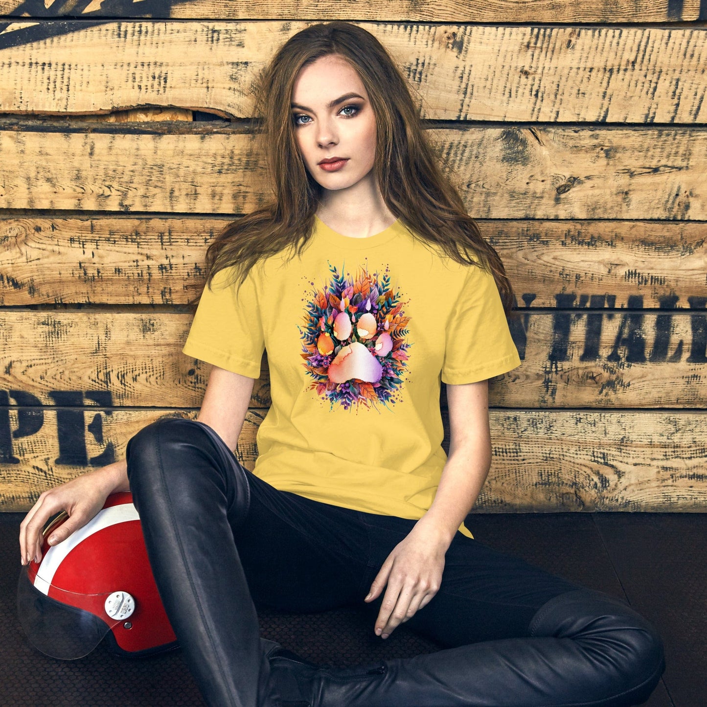 Padres Mágicos Yellow / S Camiseta "Huella Floral" de algodón suave - Para los amantes de los animales y la naturaleza