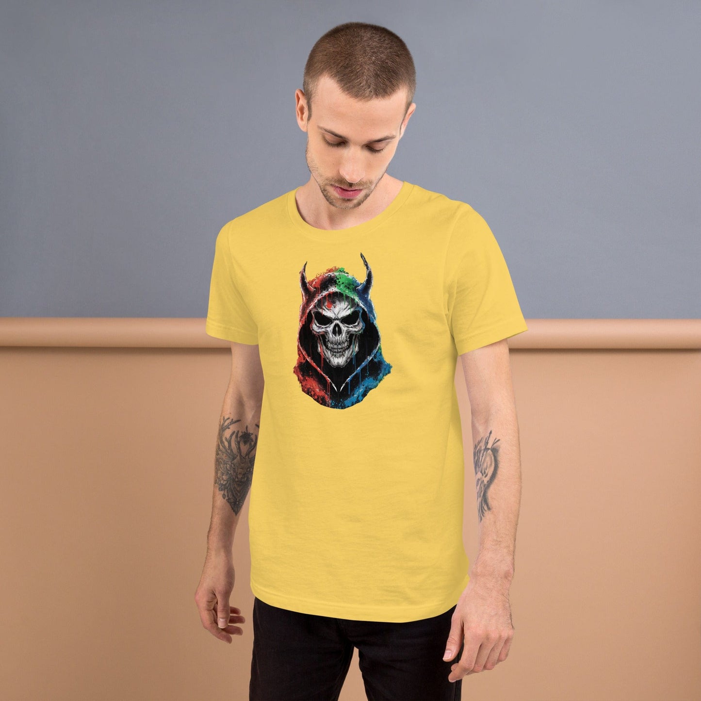 Padres Mágicos Amarillo / S Camiseta "Calavera del Diablo" de algodón suave - Para los que aman el estilo atrevido y único