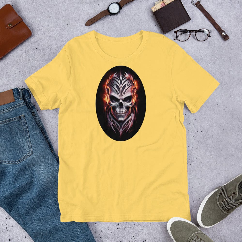 Padres Mágicos Amarillo / S Camiseta "Calavera Infernal" de algodón suave