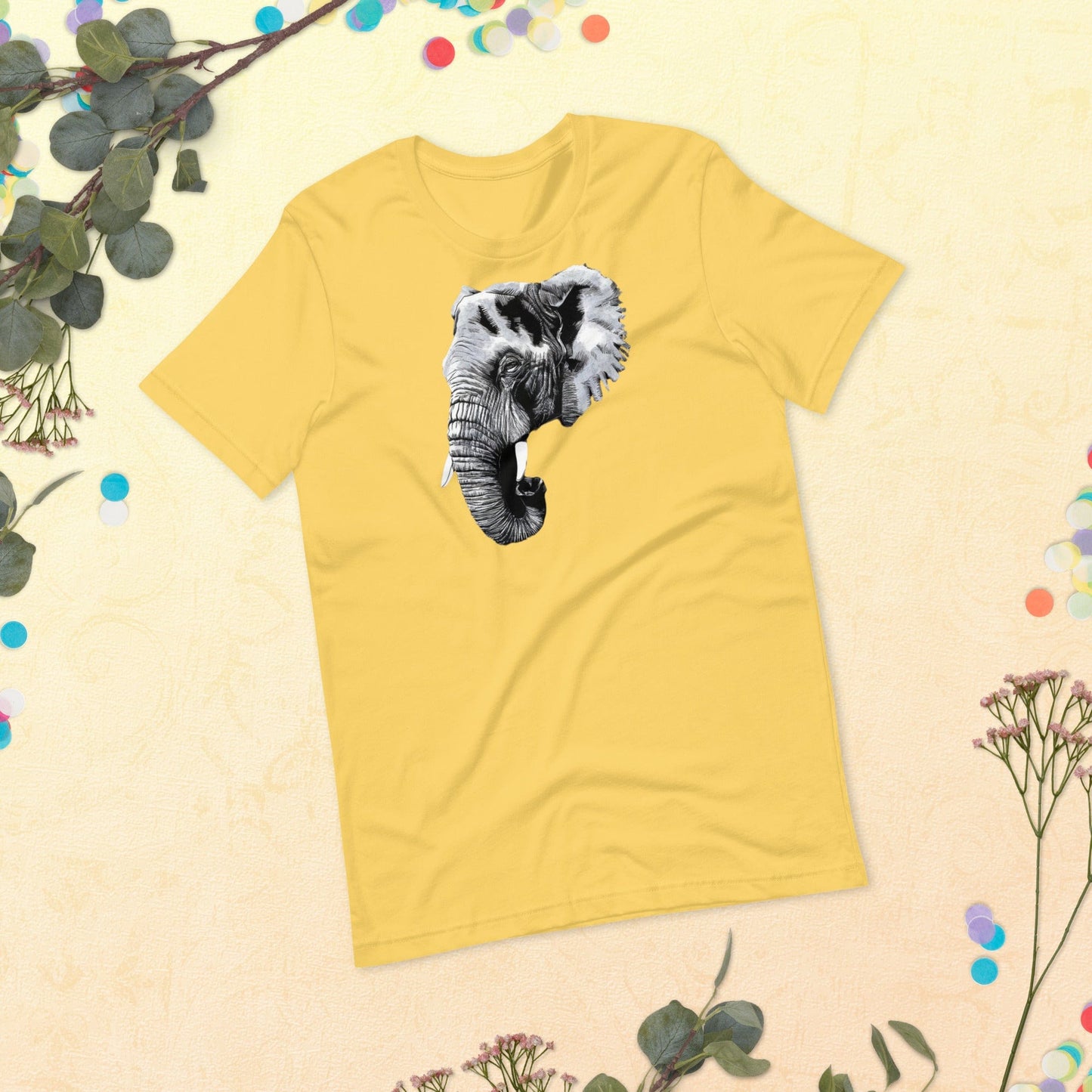 Padres Mágicos Amarillo / S Camiseta "Elefante Rey" de algodón suave - Para amantes de la fauna salvaje