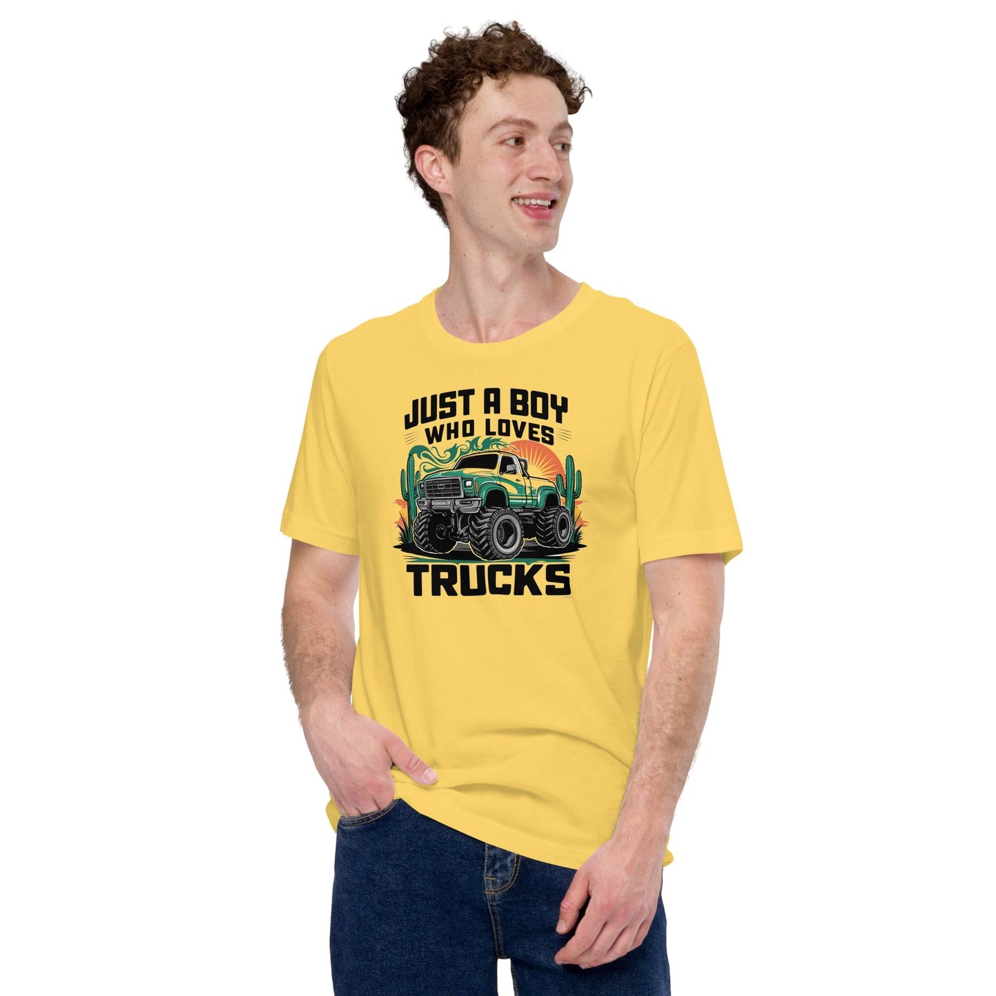 Padres Mágicos Amarillo / S Camiseta "Just a Boy Who Loves Trucks" - Diseño para Amantes de los Camiones