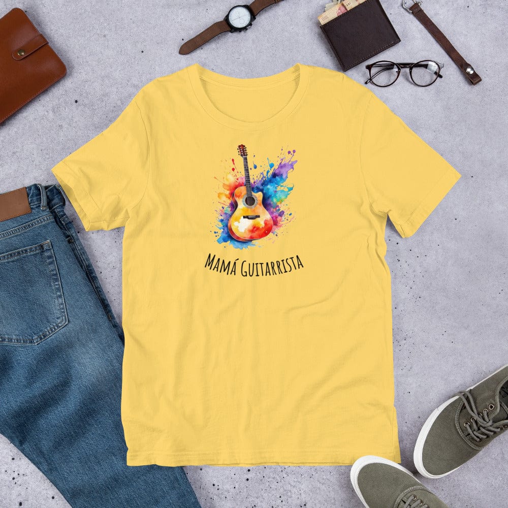 Padres Mágicos Amarillo / S Camiseta Mamá Guitarrista - Estilo Musical y Colorido para Amantes de la Guitarra