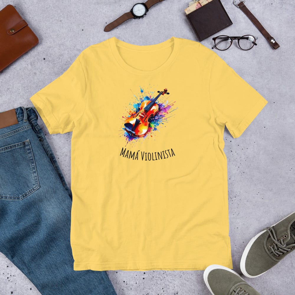 Padres Mágicos Amarillo / S Camiseta Mamá Violinista - Estilo Musical y Colorido para Amantes del Violín