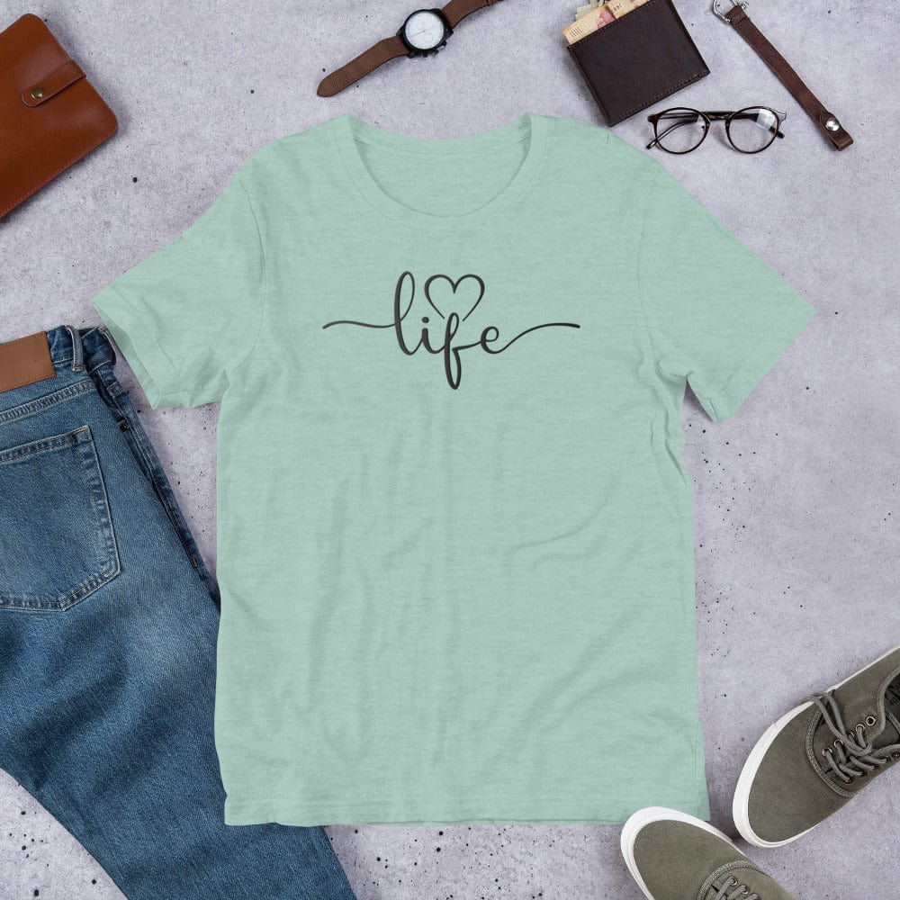 Padres Mágicos Azul grisáceo prisma jaspeado / S Camiseta "Love Life" - Diseño Minimalista y Elegante