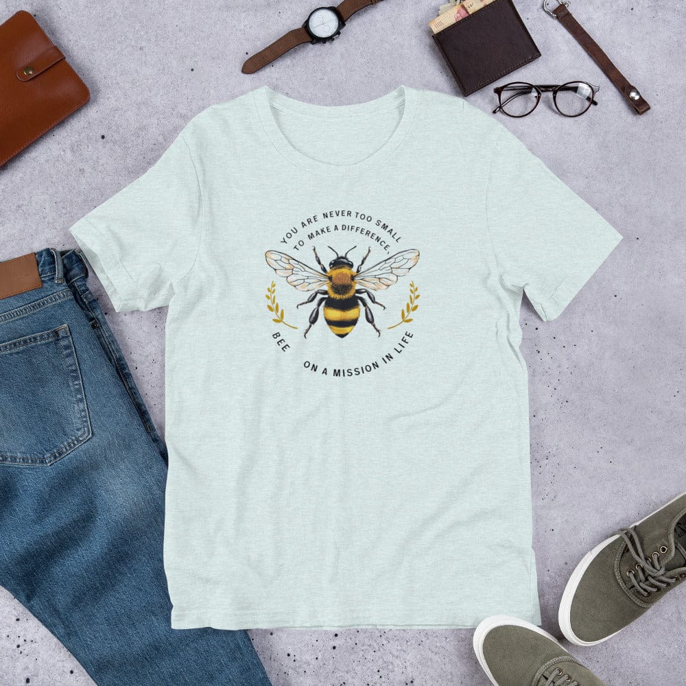 Padres Mágicos Azul hielo prisma jaspeado / S Camiseta "Abeja en Misión" de algodón suave - Para Inspiradores