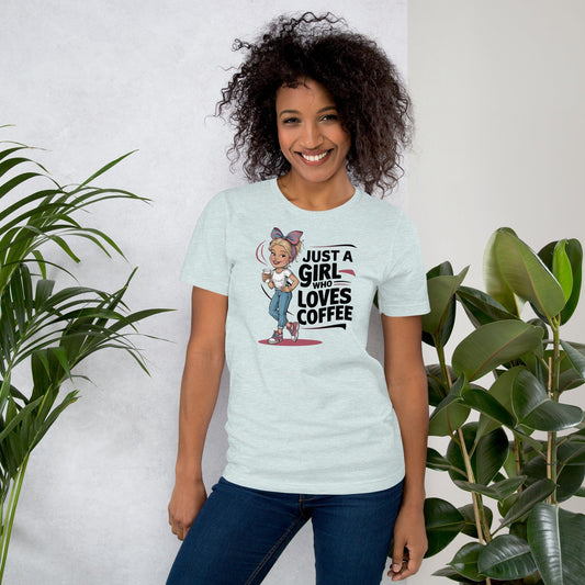 Padres Mágicos Azul hielo prisma jaspeado / S Camiseta Divertida "Just a Girl Who Loves Coffee" - Diseño Femenino