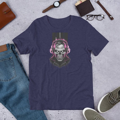 Padres Mágicos Azul medianoche jaspeado / S Camiseta "Calavera DJ" de algodón suave - Para los amantes de la música y el estilo