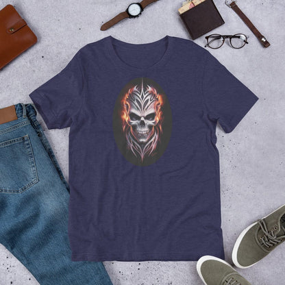 Padres Mágicos Azul medianoche jaspeado / S Camiseta "Calavera Infernal" de algodón suave