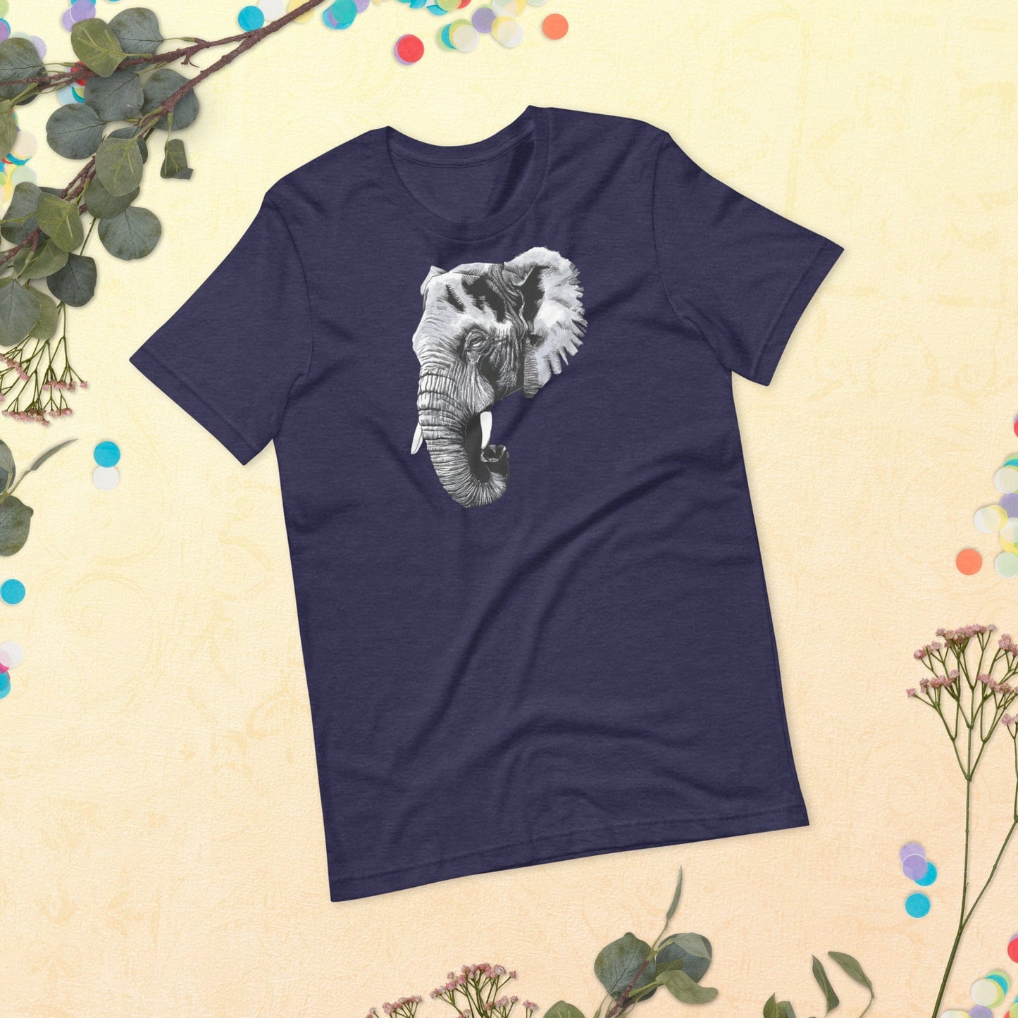 Padres Mágicos Azul medianoche jaspeado / S Camiseta "Elefante Rey" de algodón suave - Para amantes de la fauna salvaje