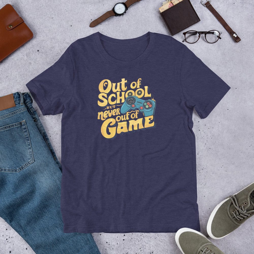 Padres Mágicos Azul medianoche jaspeado / S Camiseta Gamer "Out of School but Never Out of Game"