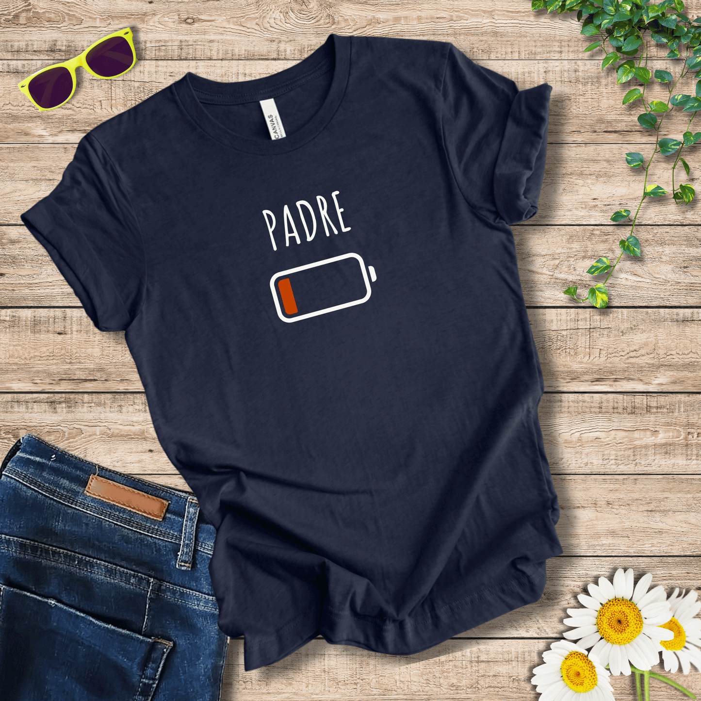 Padres Mágicos Azul medianoche jaspeado / S Camiseta Padre Batería Baja - Regalo Divertido para Padres