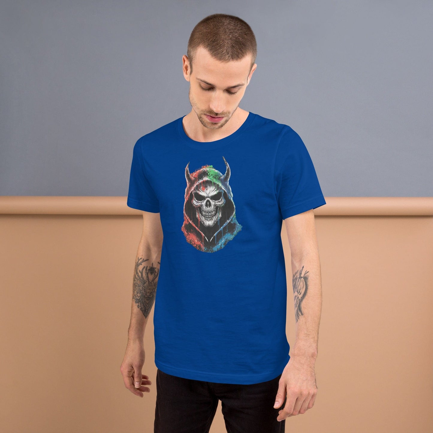 Padres Mágicos Azul real claro / S Camiseta "Calavera del Diablo" de algodón suave - Para los que aman el estilo atrevido y único