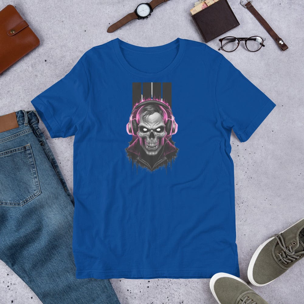 Padres Mágicos Azul real claro / S Camiseta "Calavera DJ" de algodón suave - Para los amantes de la música y el estilo