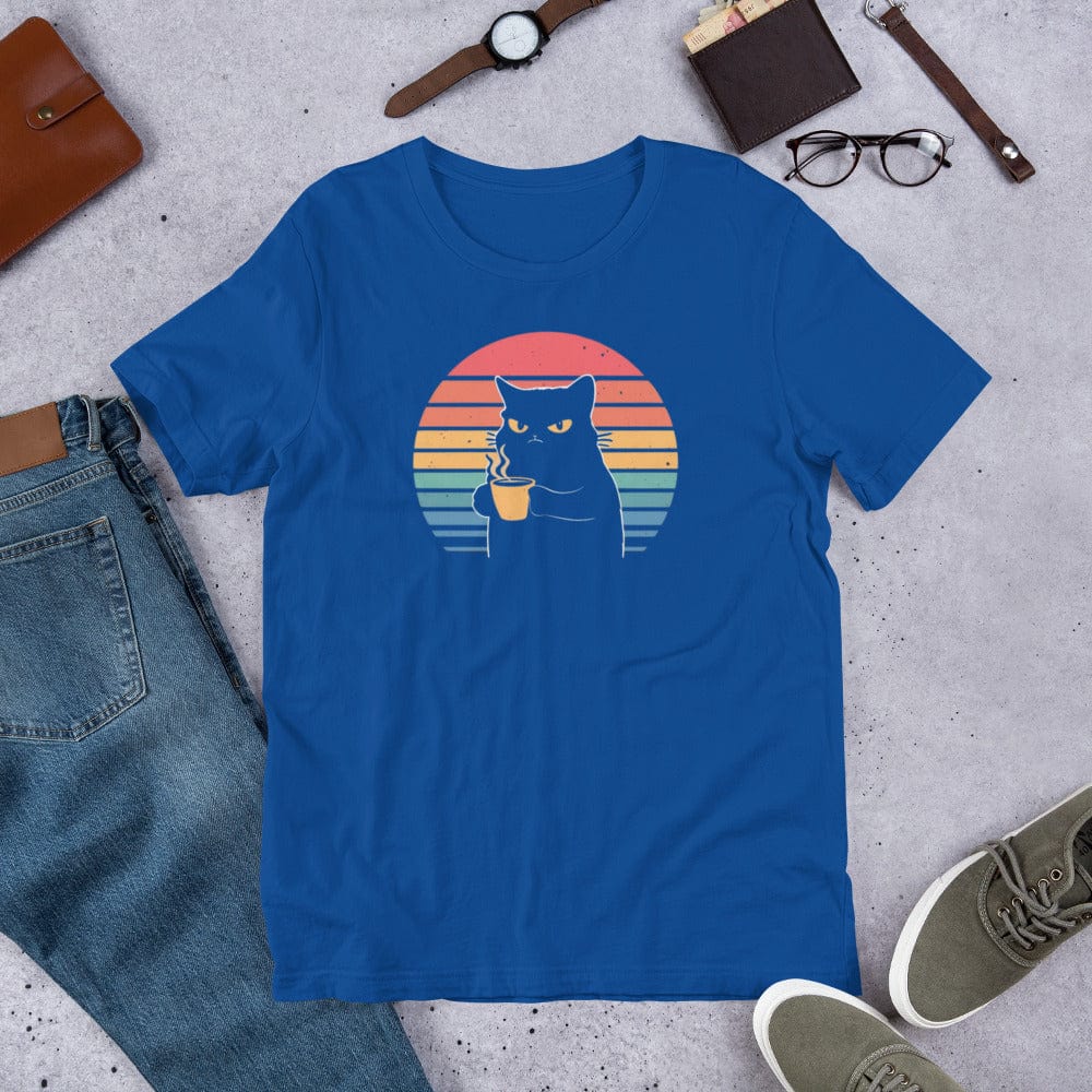 Padres Mágicos Azul real claro / S Camiseta Gato Enfadado con Café - Diseño Retro