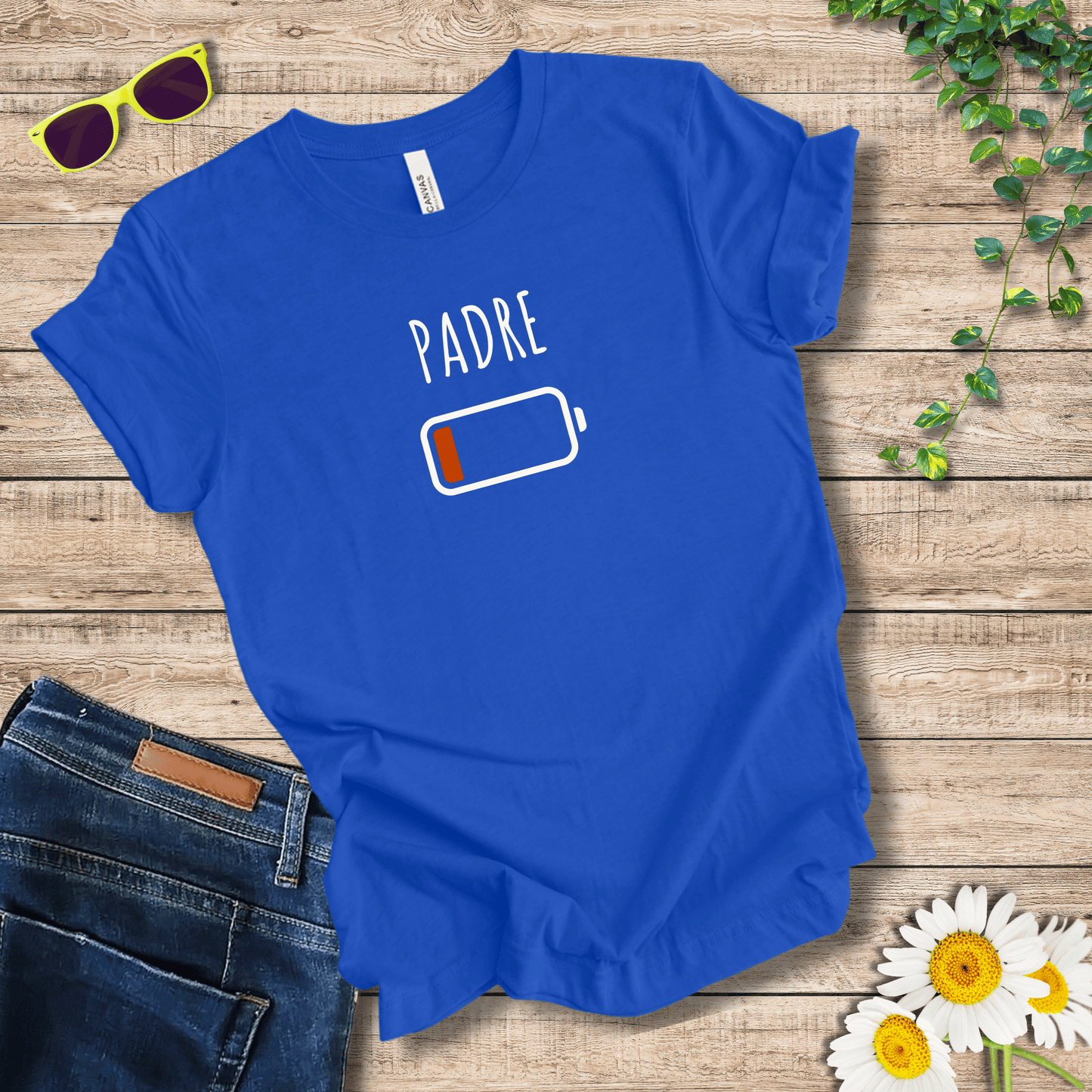 Padres Mágicos Azul real claro / S Camiseta Padre Batería Baja - Regalo Divertido para Padres