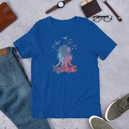 Padres Mágicos Azul real claro / S Camiseta "Yoga y Música" de algodón suave - Para los amantes de la armonía y la tranquilidad