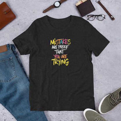 Padres Mágicos Black Heather / S Camiseta "Mistakes are Proof" de algodón suave - Para Perseverantes