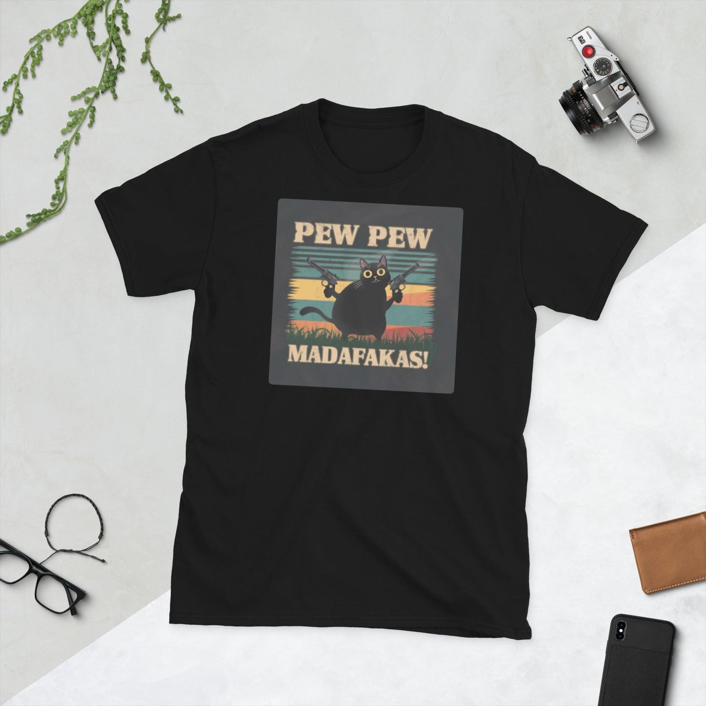 Padres Mágicos Black / S Camiseta "Pew Pew Madafakas" - 100% Algodón con Diseño Divertido de Gato