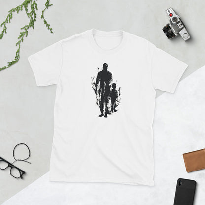 Padres Mágicos Blanco / S Camiseta Abstracta con Silueta de Padre e Hijo - Estilo Artístico y Moderno