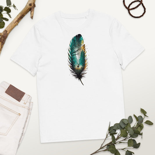 Padres Mágicos Blanco / S Camiseta Bosque en Pluma - Algodón Orgánico