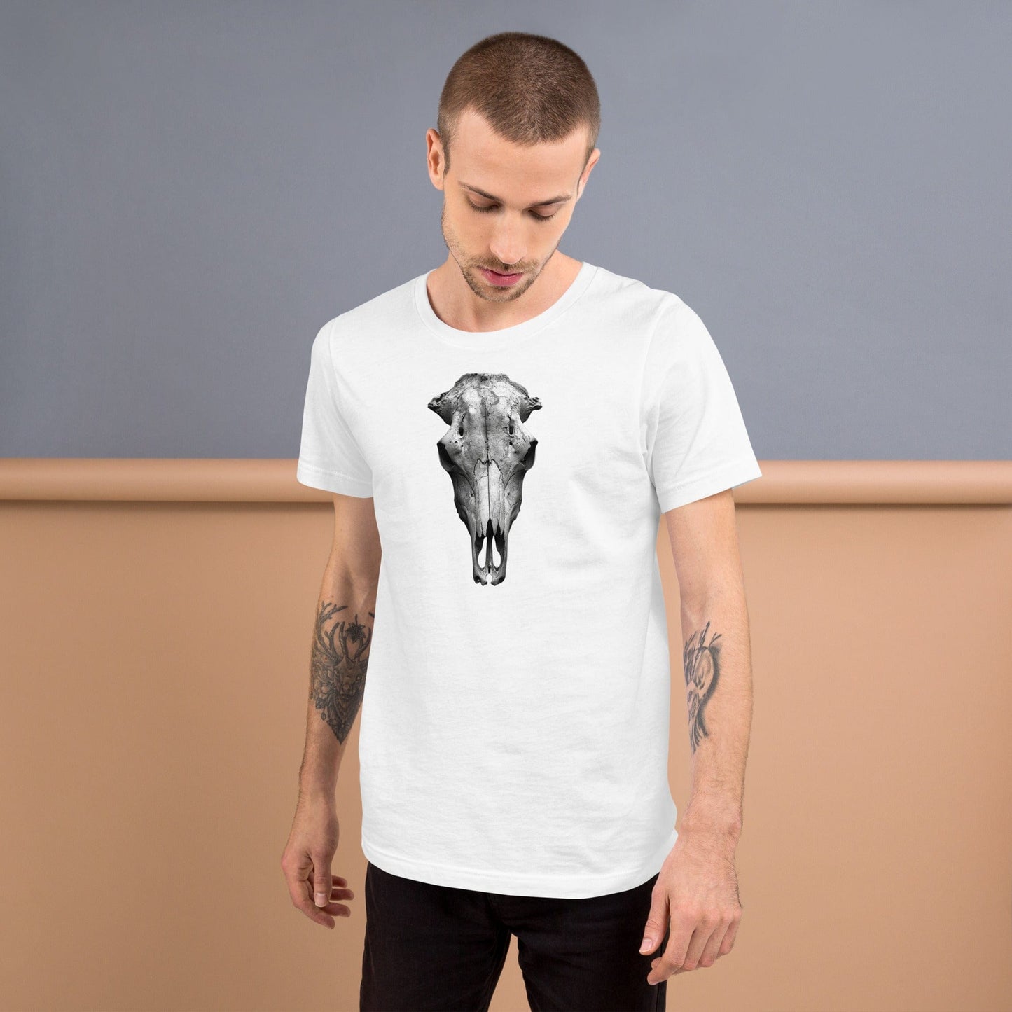 Padres Mágicos Blanco / S Camiseta "Calavera de Animal" - Estilo Rudo y Misterioso