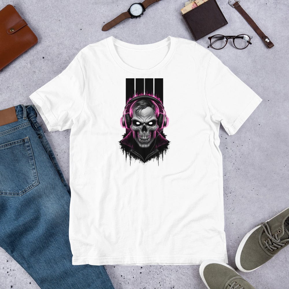 Padres Mágicos Blanco / S Camiseta "Calavera DJ" de algodón suave - Para los amantes de la música y el estilo