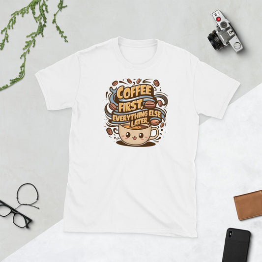 Padres Mágicos Blanco / S Camiseta Coffee First - Diseño Divertido y Café Adorable