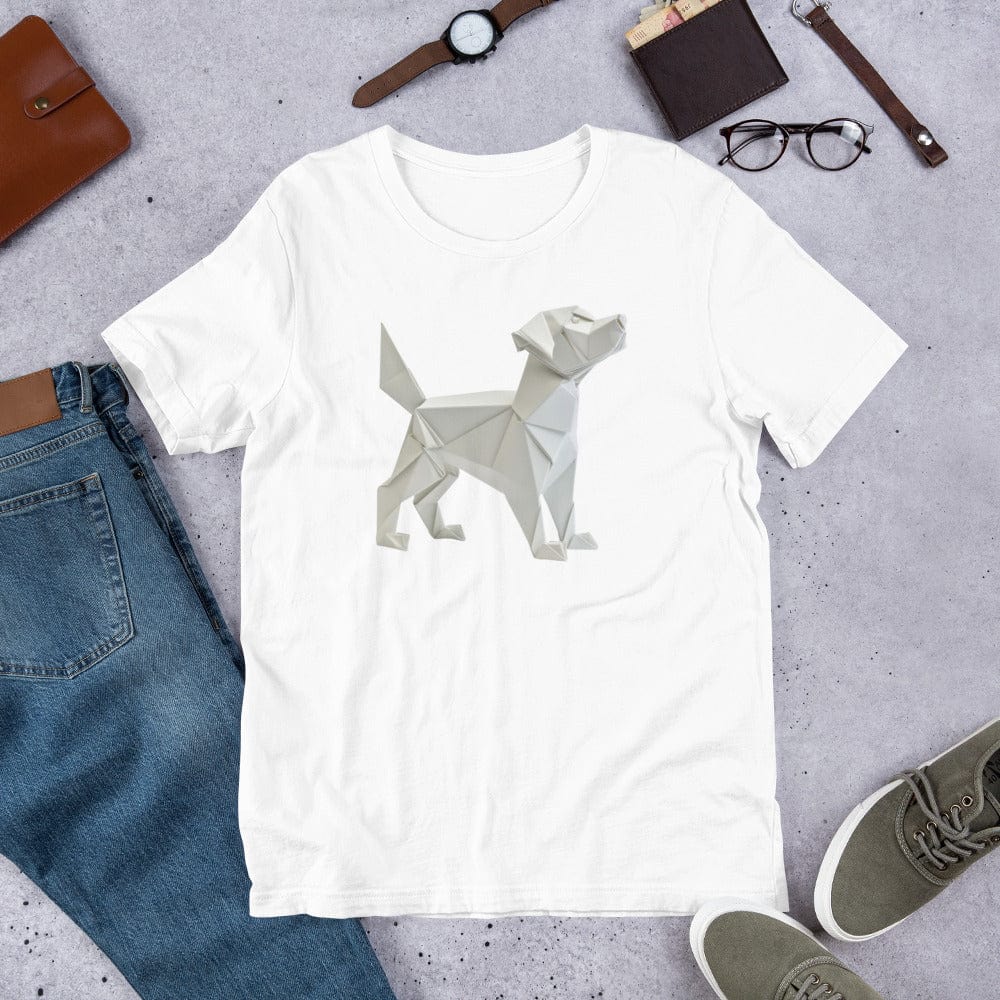 Padres Mágicos Blanco / S Camiseta con Diseño de Perro en Origami