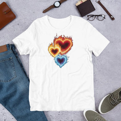 Padres Mágicos Blanco / S Camiseta "Corazones Llameantes" de algodón suave