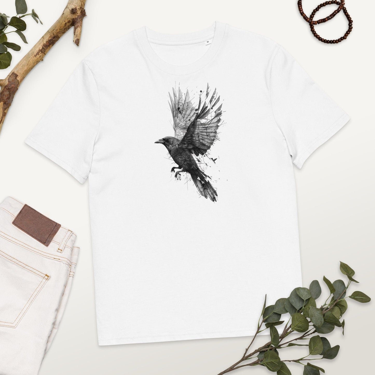 Padres Mágicos Blanco / S Camiseta "Cuervo Negro" Unisex de Algodón Bio