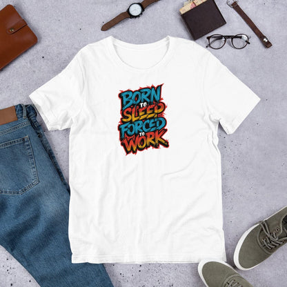 Padres Mágicos Blanco / S Camiseta Divertida "Born to Sleep, Forced to Work" - Diseño Colorido