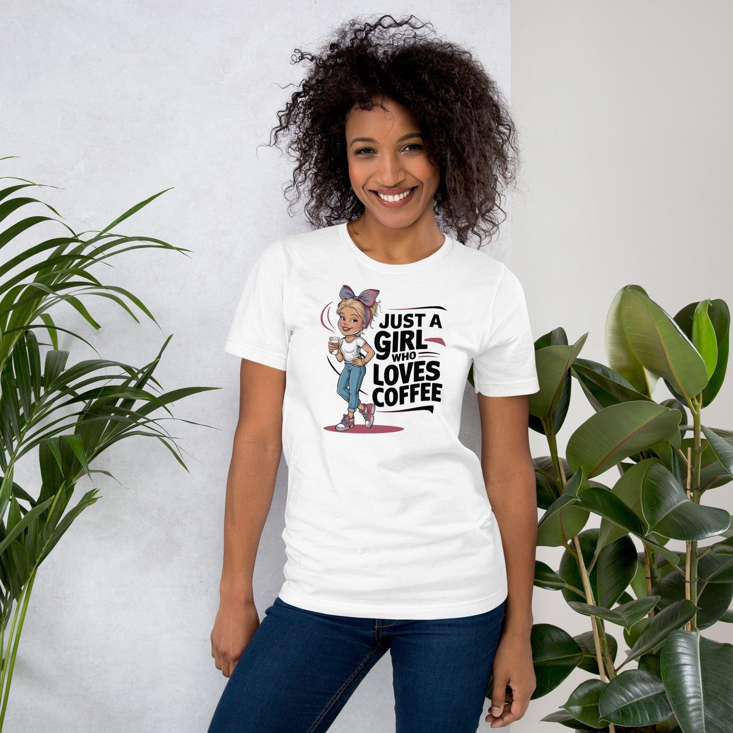 Padres Mágicos Blanco / S Camiseta Divertida "Just a Girl Who Loves Coffee" - Diseño Femenino