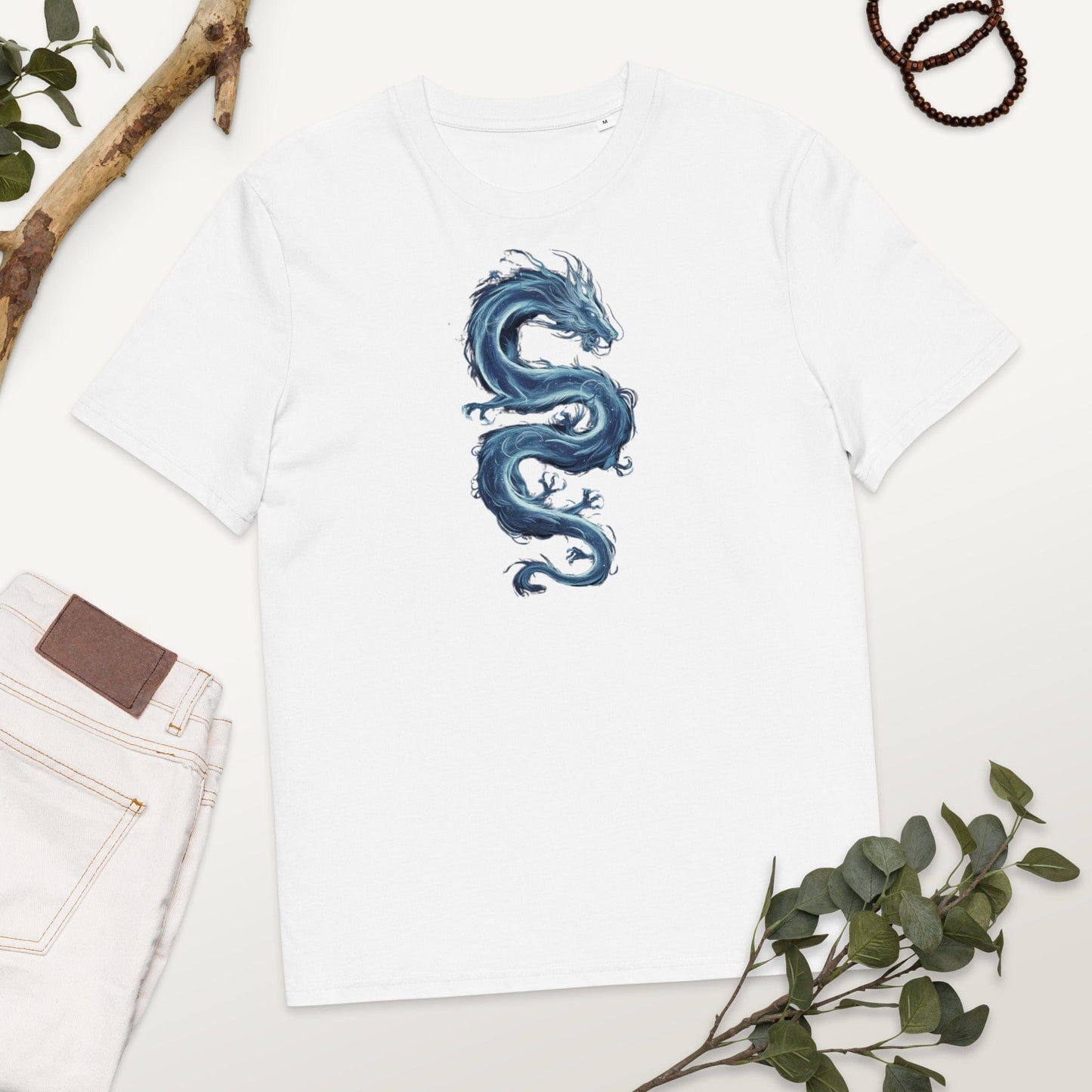 Padres Mágicos Blanco / S Camiseta "Dragón de Hielo Místico" 100% Algodón Orgánico - Para Amantes de la Fantasía y la Magia