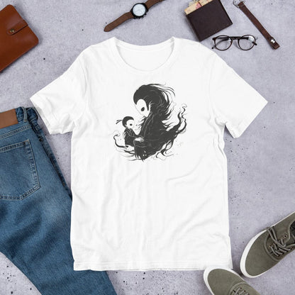 Padres Mágicos Blanco / S Camiseta "Espíritu y Niño" - Conexión Mística y Arte Minimalista