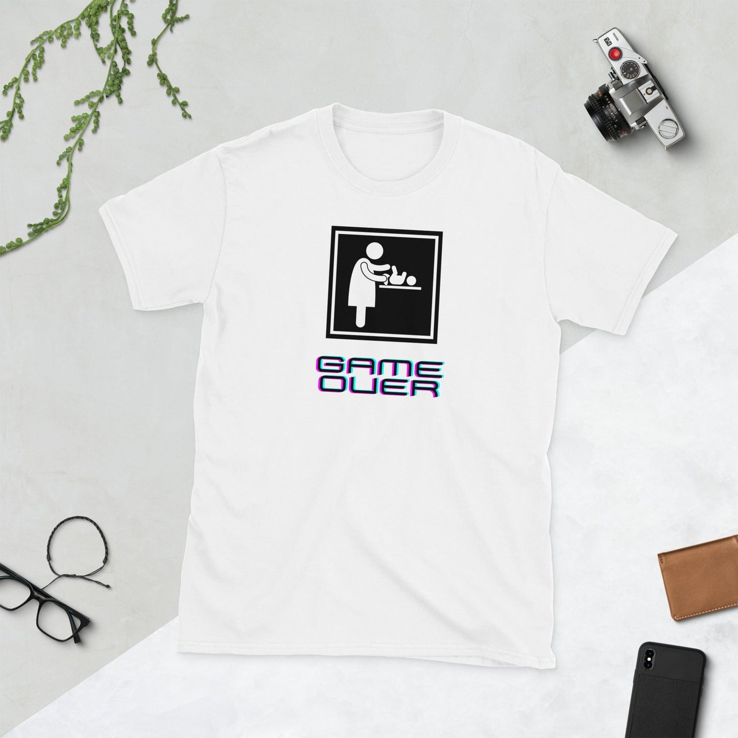 Padres Mágicos Blanco / S Camiseta "Game Over" - Humor para Nuevas Madres