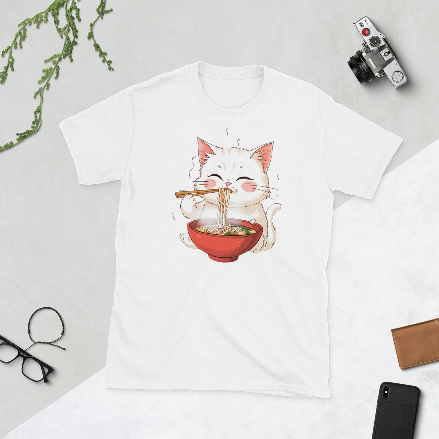 Padres Mágicos Blanco / S Camiseta "Gatito Ramen" - Arte Kawaii en 100% Algodón