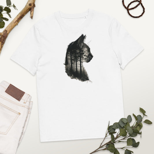 Padres Mágicos Blanco / S Camiseta "Gato Bosque" Unisex de Algodón Bio