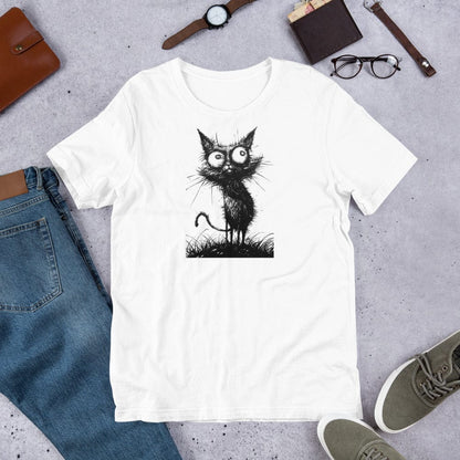 Padres Mágicos Blanco / S Camiseta "Gato Loco" - Diseño Divertido y Excéntrico