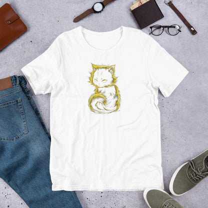 Padres Mágicos Blanco / S Camiseta "Gato Misterioso" de algodón suave - Para los amantes de los gatos y el misterio