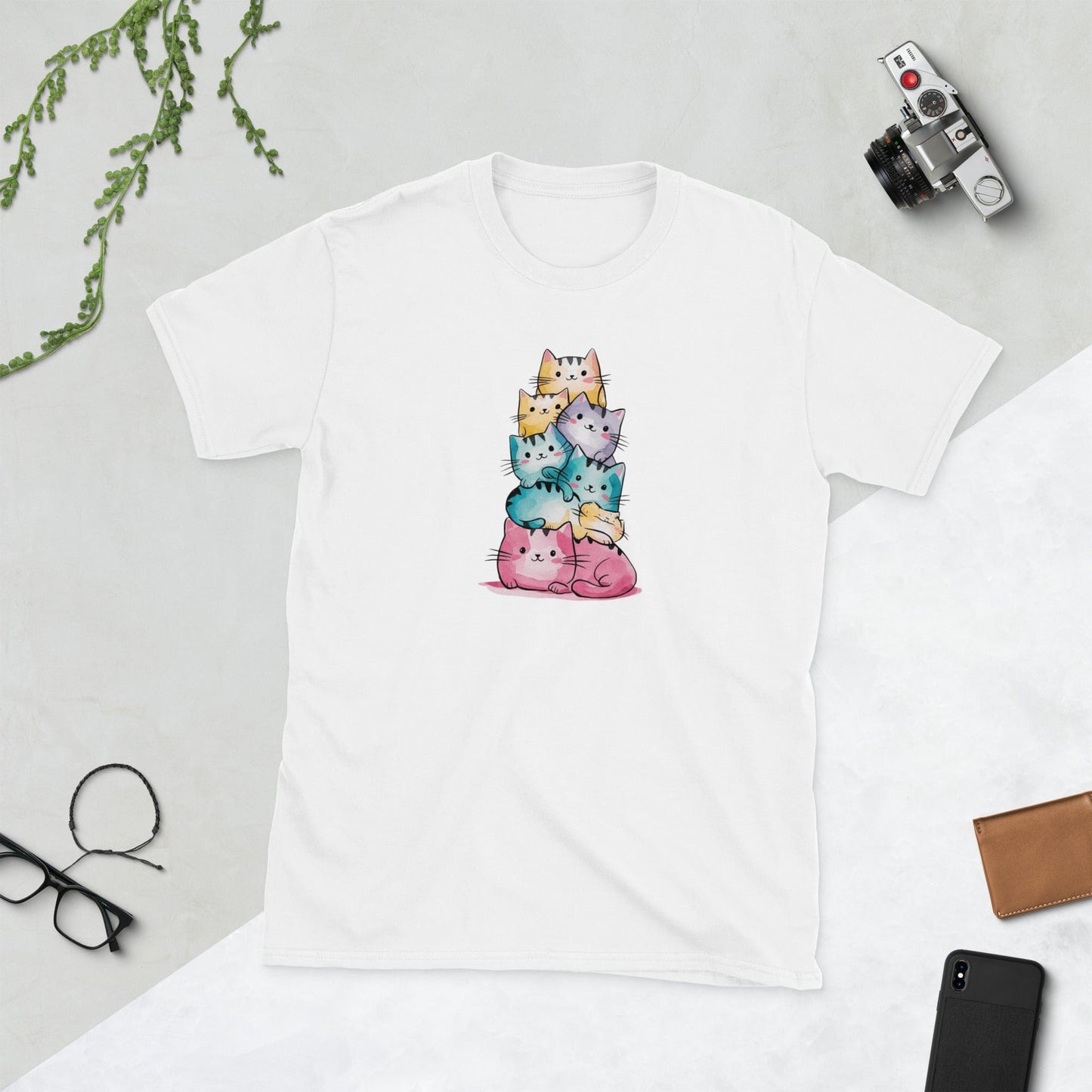 Padres Mágicos Blanco / S Camiseta Gatos de Colores - Diseño Adorable y Divertido