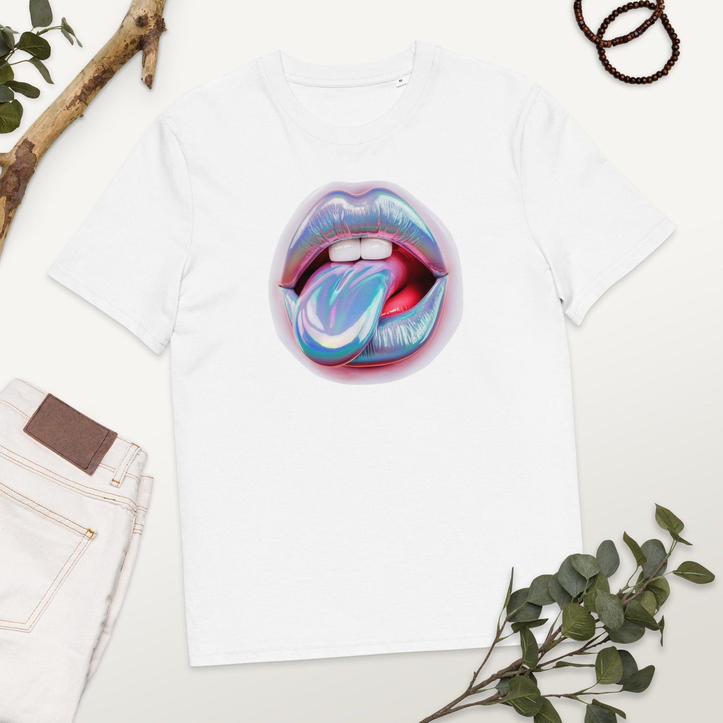 Padres Mágicos Blanco / S Camiseta Labios Iridiscentes - Algodón Orgánico