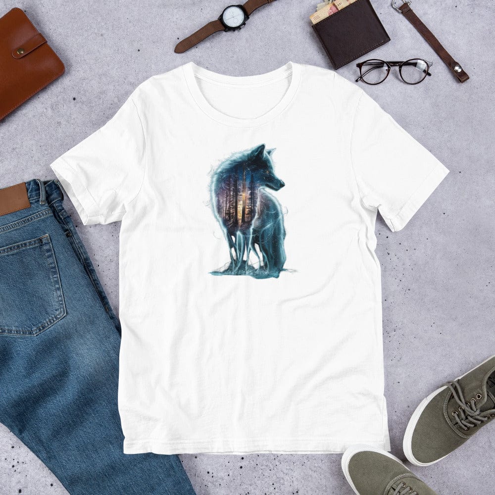 Padres Mágicos Blanco / S Camiseta "Lobo Espiritual" de algodón suave - Para exploradores de lo místico