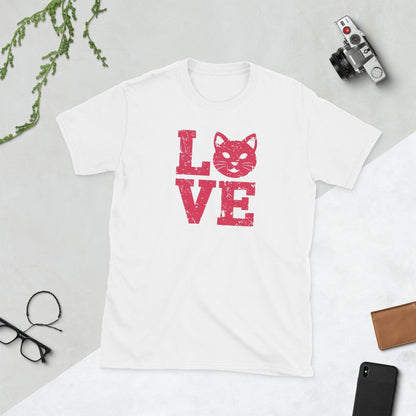 Padres Mágicos Blanco / S Camiseta Love con Gato - Diseño Tierno y Minimalista