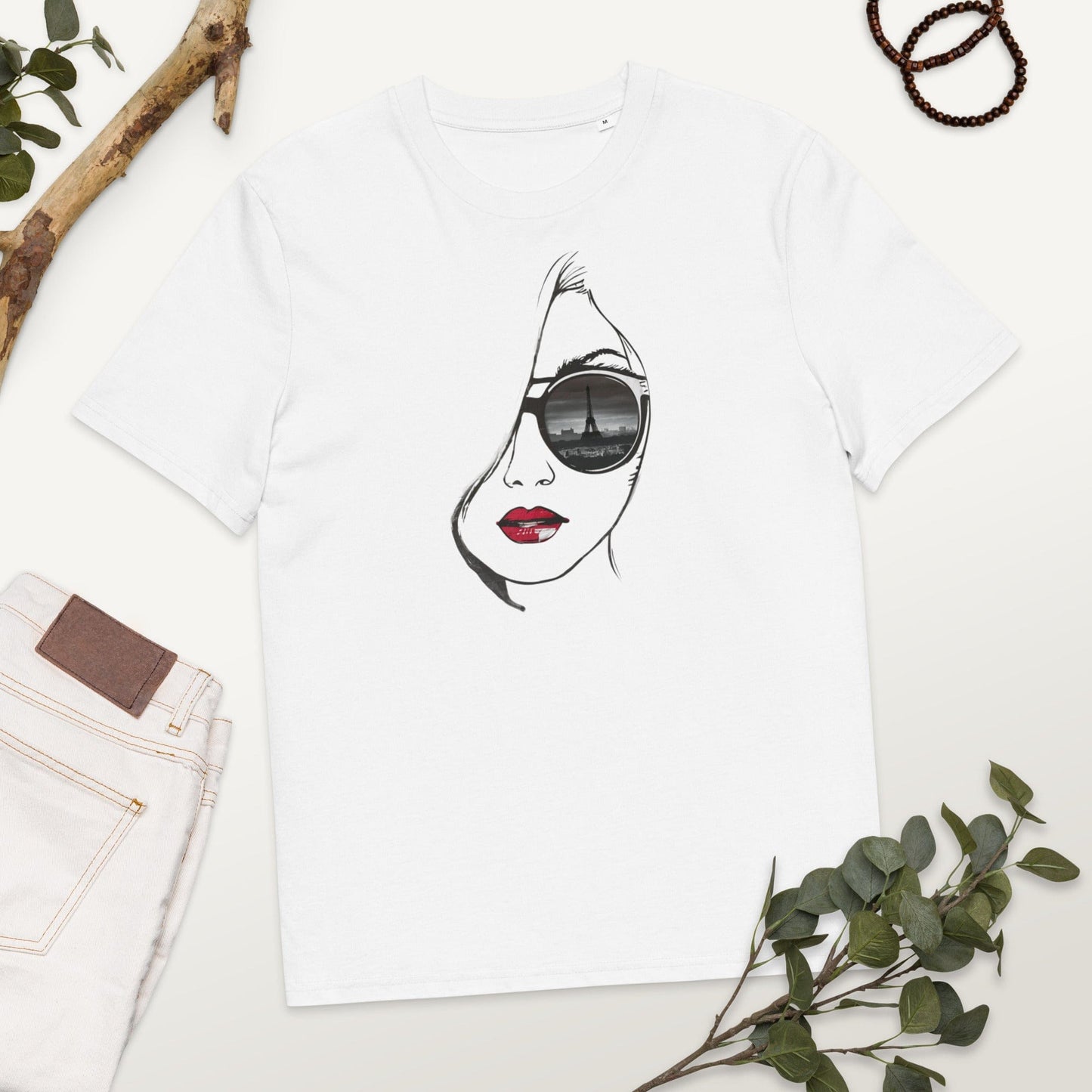 Padres Mágicos Blanco / S Camiseta Mujer con Gafas y Reflejo de París - Algodón Orgánico