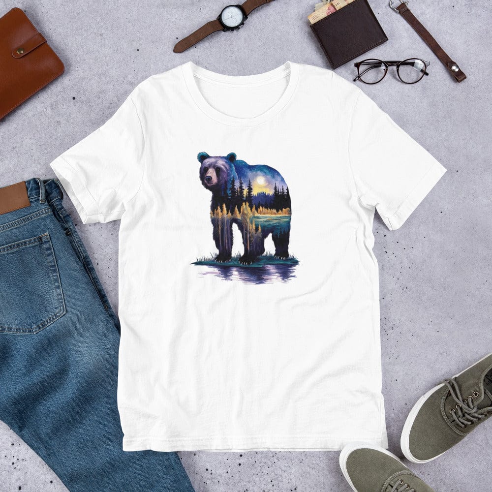 Padres Mágicos Blanco / S Camiseta "Oso Paisaje Nocturno" - Diseño Artístico