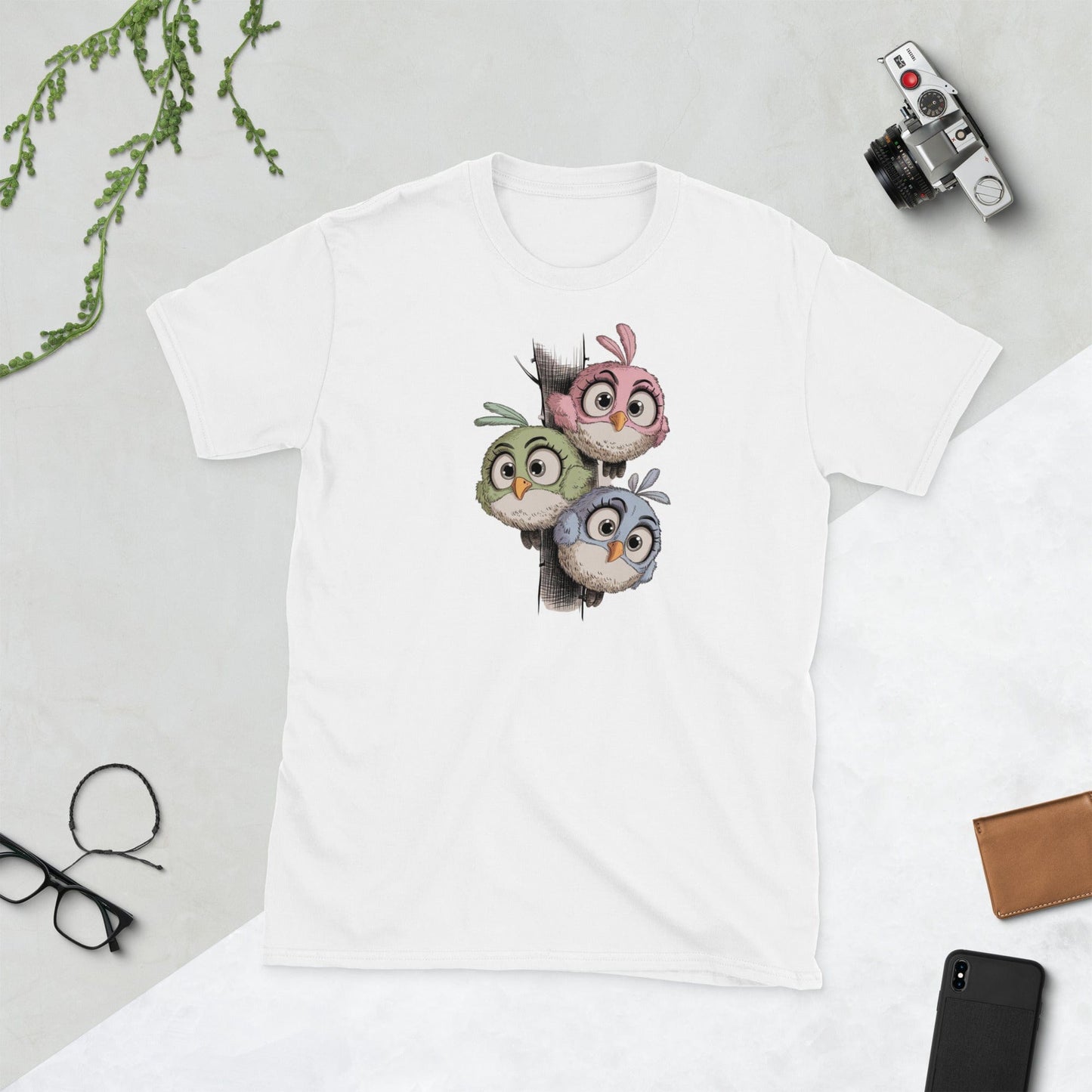 Padres Mágicos Blanco / S Camiseta "Pajaritos de Colores" - 100% Algodón con Diseño Adorable