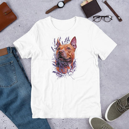 Padres Mágicos Blanco / S Camiseta "Perro en Lavanda" de algodón suave - Para amantes de los perros y la naturaleza