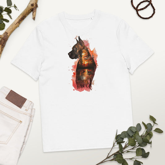 Padres Mágicos Blanco / S Camiseta Perro y Paisaje al Atardecer - Algodón Orgánico